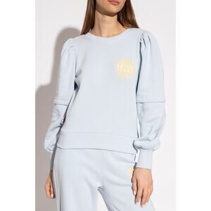 GANNI NWT Isoli Open Back Love Club Puff Sleeve Sweatshirt Blue Sz Medium